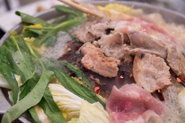 Sıcak Pan büfe Tay Barbekü Grill domuz