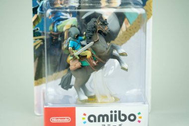 Bangkok, Tayland - 1 Şubat 2020. Nintendo Switch için amiibo bağlantı oyunu Zelda. Oyun Zelda Efsanesi