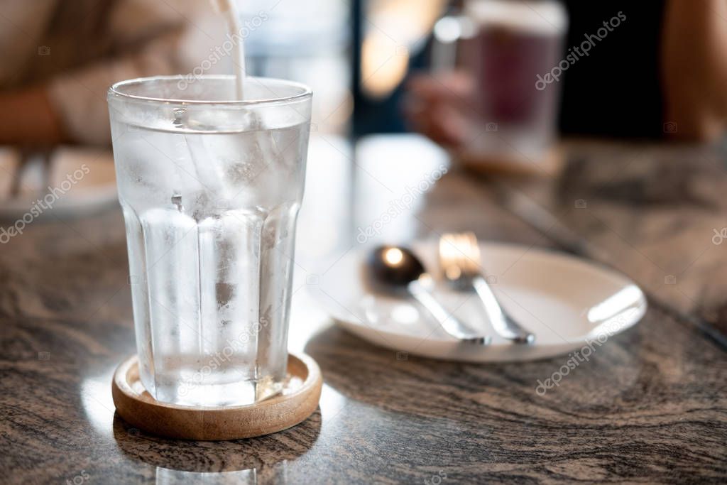 Water in a glass with ice