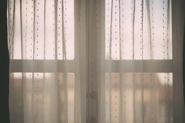 Transparent white curtain on window — Stock Photo, Image