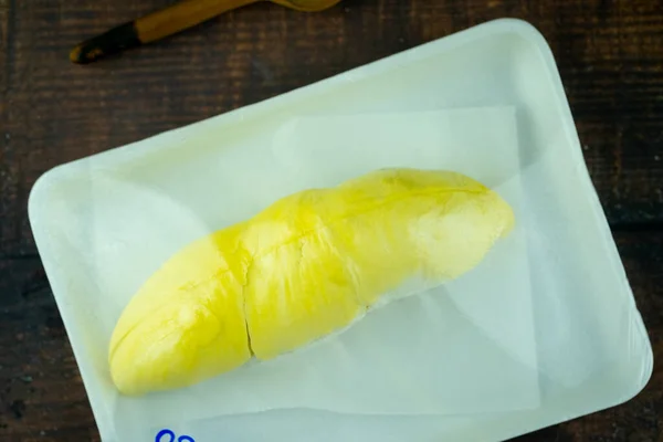 Pacchetto Frutta Fresca Durian Vendita Sul Tavolo Legno — Foto Stock