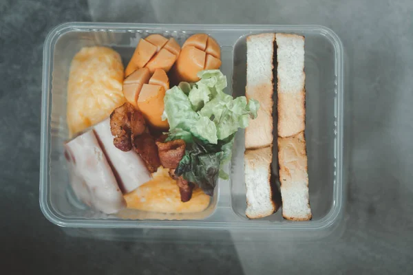 Llevar Caja Desayuno Saludable Conjunto Cocina Por Madre Vista Superior —  Fotos de Stock