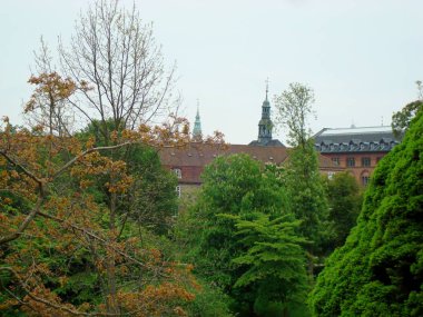 Kopenhag 'ın güzel şehir bahçesinde sabah yürüyüşü