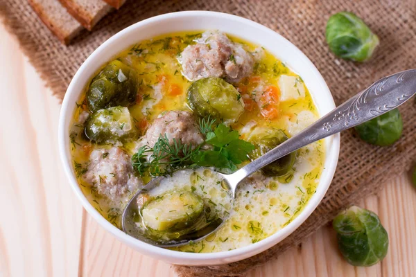Домашний овощной суп с брюссельской капустой — стоковое фото