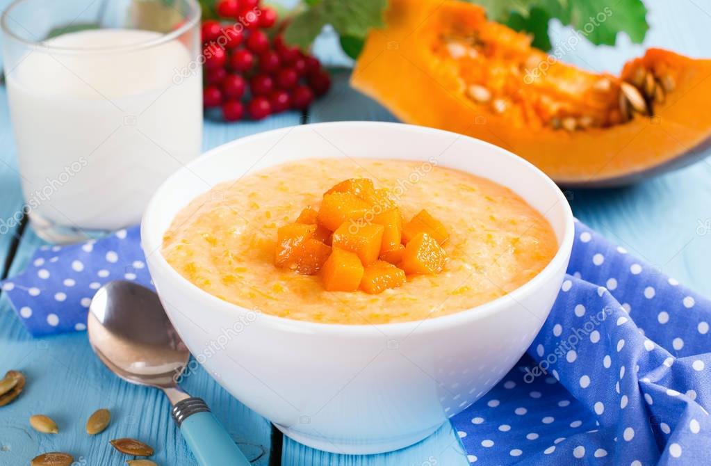 Traditional russian cuisine dish - porridge with pumpkin, nutritional, health-giving and very tasty, very good for family breakfast