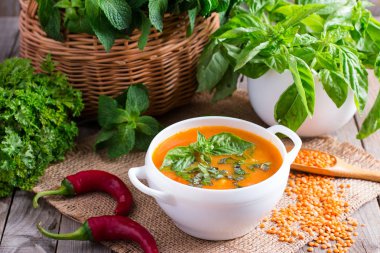 Geleneksel bir Türk bulgur ve mercimek çorbası