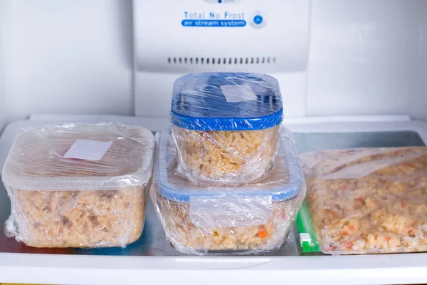 Meal prep in containers in the refrigerator — Stock Photo, Image