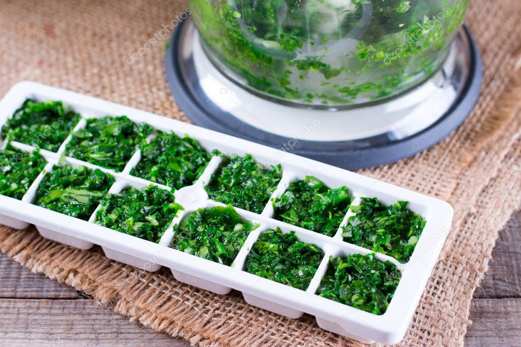 freezing greens in ice cube mould