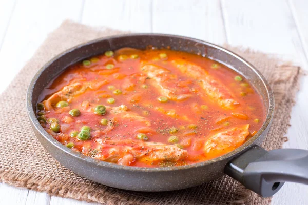 Stewed chicken breast with tomato sauce — Stock Photo, Image