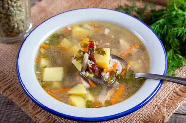 Homemade split pea soup with bacon — Stock Photo, Image