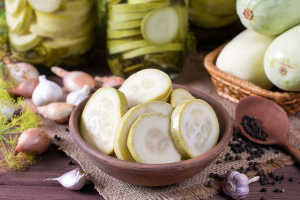 Zucchini in a glass jar — Stock Photo, Image