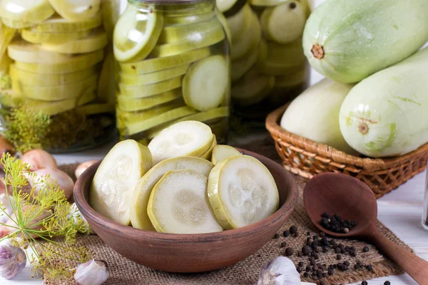 Zucchini in a glass jar — Stock Photo, Image