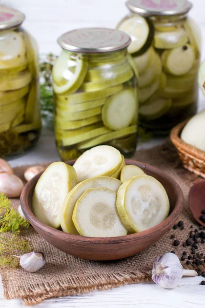 Marinated zucchini in a plate — Stock Photo, Image