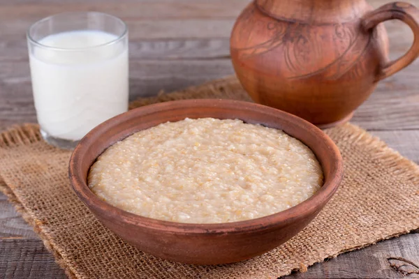 Wheat Porridge Butter Ceramic Plate Horizontal — Stock Photo, Image