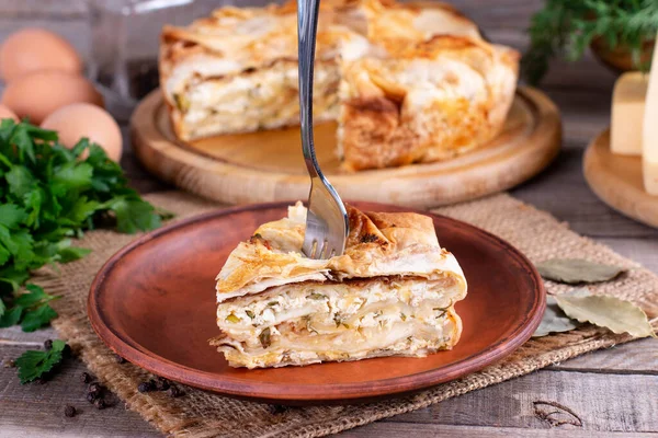 Pastelaria Folhada Salgada Spanakopita Salgado Grego Piew Ith Recheio Queijo — Fotografia de Stock