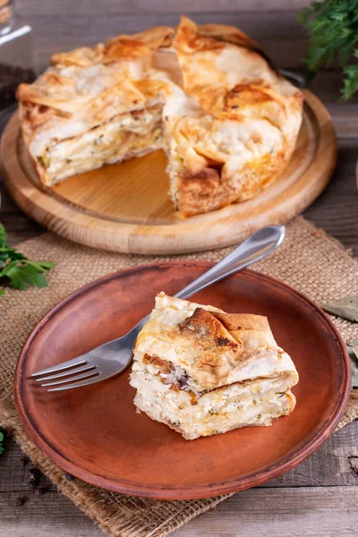 Savory Puff Pastry Spanakopita Savory Greek Piew Ith Cheese Filling — Stock Photo, Image