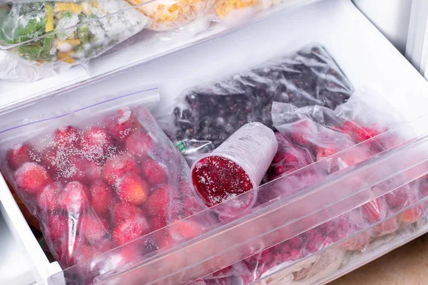 Fagyasztott Berry Püré Fagyasztóba Fagyasztott Élelmiszer — Stock Fotó