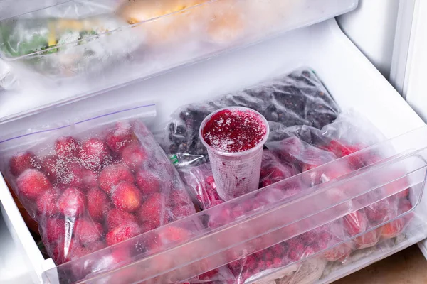 Заморожене Ягідне Пюре Морозильній Камері Заморожена Їжа — стокове фото