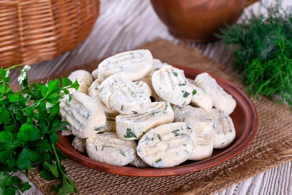 Lazy dumplings from cottage cheese with dill. Frozen Dumplings