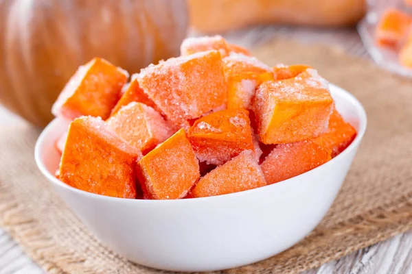 Calabaza Congelada Rodajas Tazón Hortalizas Que Contengan Caroteno — Foto de Stock