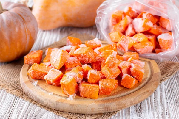 Frozen Pumpkin Cutting Board Vegetables Containing Carotene — Stock Photo, Image