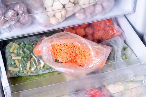 Frozen Vegetables Bags Refrigerator Frozen Carrot — Stock Photo, Image