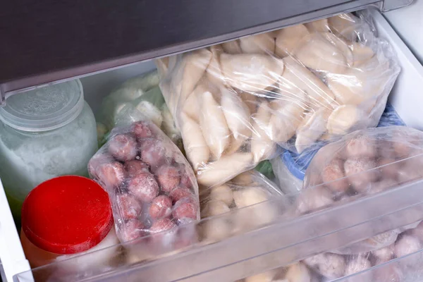 Different Products Refrigerator Freezer Ready Meal — Stock Photo, Image