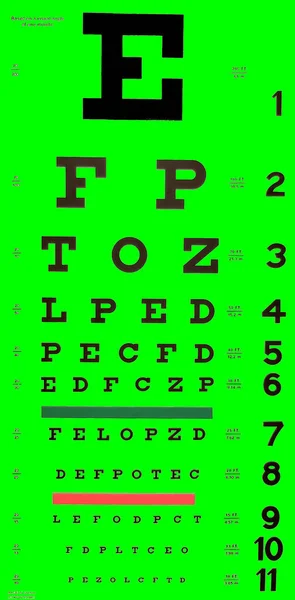 Zielony Snellen Eye Chart używany do badania wzroku — Zdjęcie stockowe