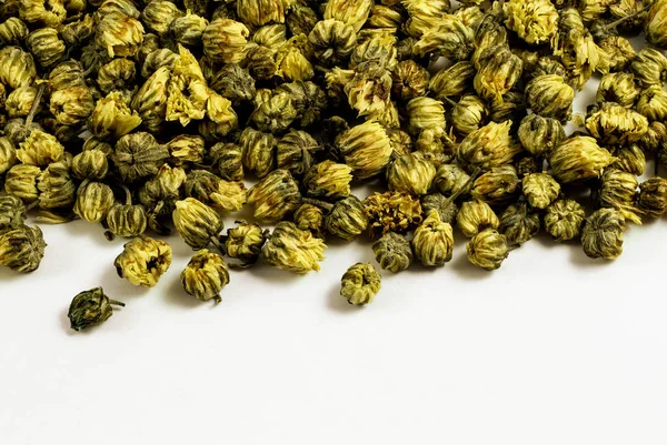 Group Dried Chrysanthemum Tea Flowers White Background — Stock Photo, Image