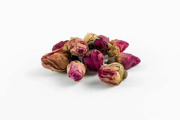 Κόκκινο Και Ροζ Τριαντάφυλλο Μπουμπούκια Τσάι Λευκό Φόντο — Φωτογραφία Αρχείου