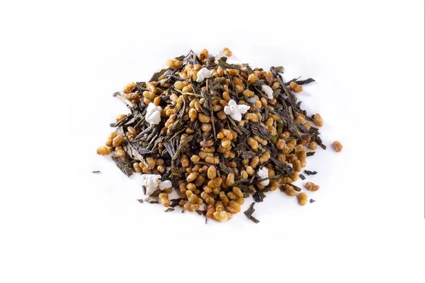 Group Genmaicha Brown Rice Tea White Background — Stock Photo, Image