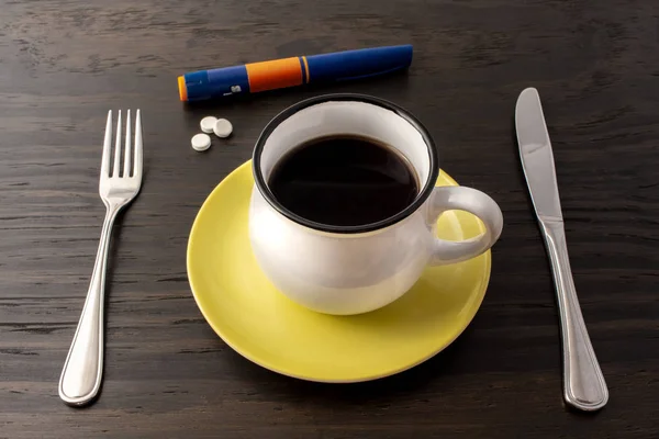 Питание Голодание Кофе Диабетические Лекарства Шприц Инсулином — стоковое фото