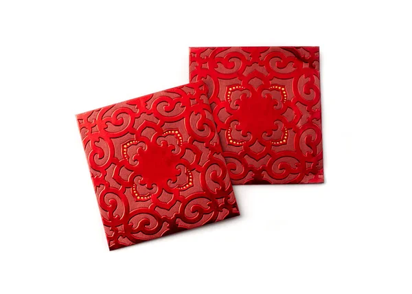 Çin Yeni Yılı, şanslı kırmızı cepler ve beyaz arka plan.