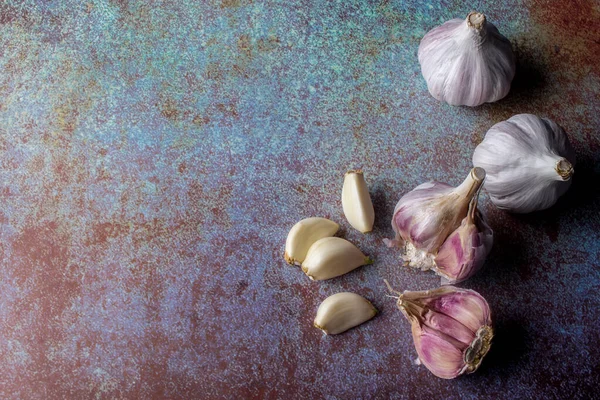 Fresh Garlic Cloves Bulb Colour Background Stock Picture