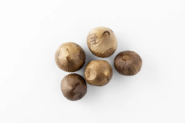 Group Black Garlic Solo Garlic Bulb Food Ingredient Commonly Used — Stock Photo, Image