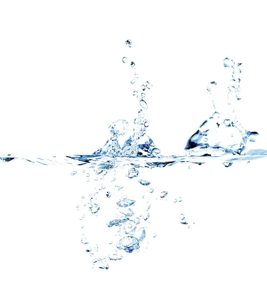 Respingo de água e gota sobre fundo branco — Fotografia de Stock