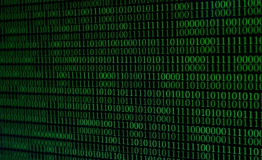 Siyah zeminde yeşil numara 0 ve 1 Dijital