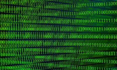 Siyah zeminde yeşil numara 0 ve 1 Dijital