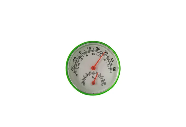 Grüne Temperaturanzeige isoliert auf weißem Hintergrund — Stockfoto