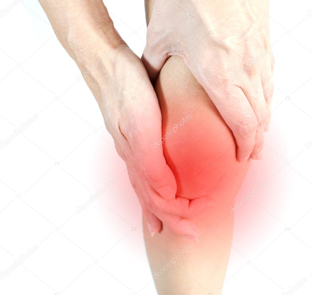 Woman Knee pain on white background