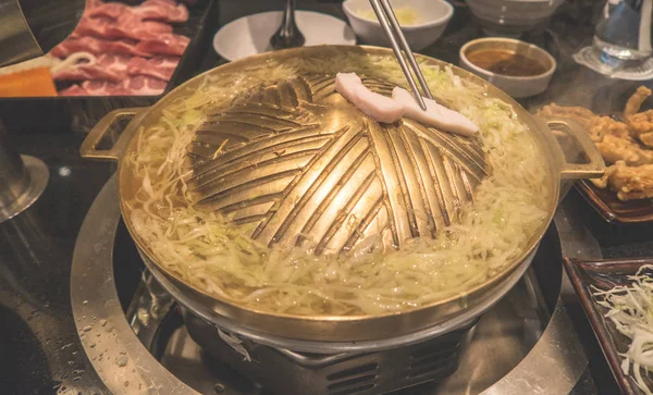 Close-up Grill BBQ Pork on a pan — Stock Photo, Image