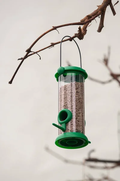 Een moderne vogelhuisje met voedsel — Stockfoto