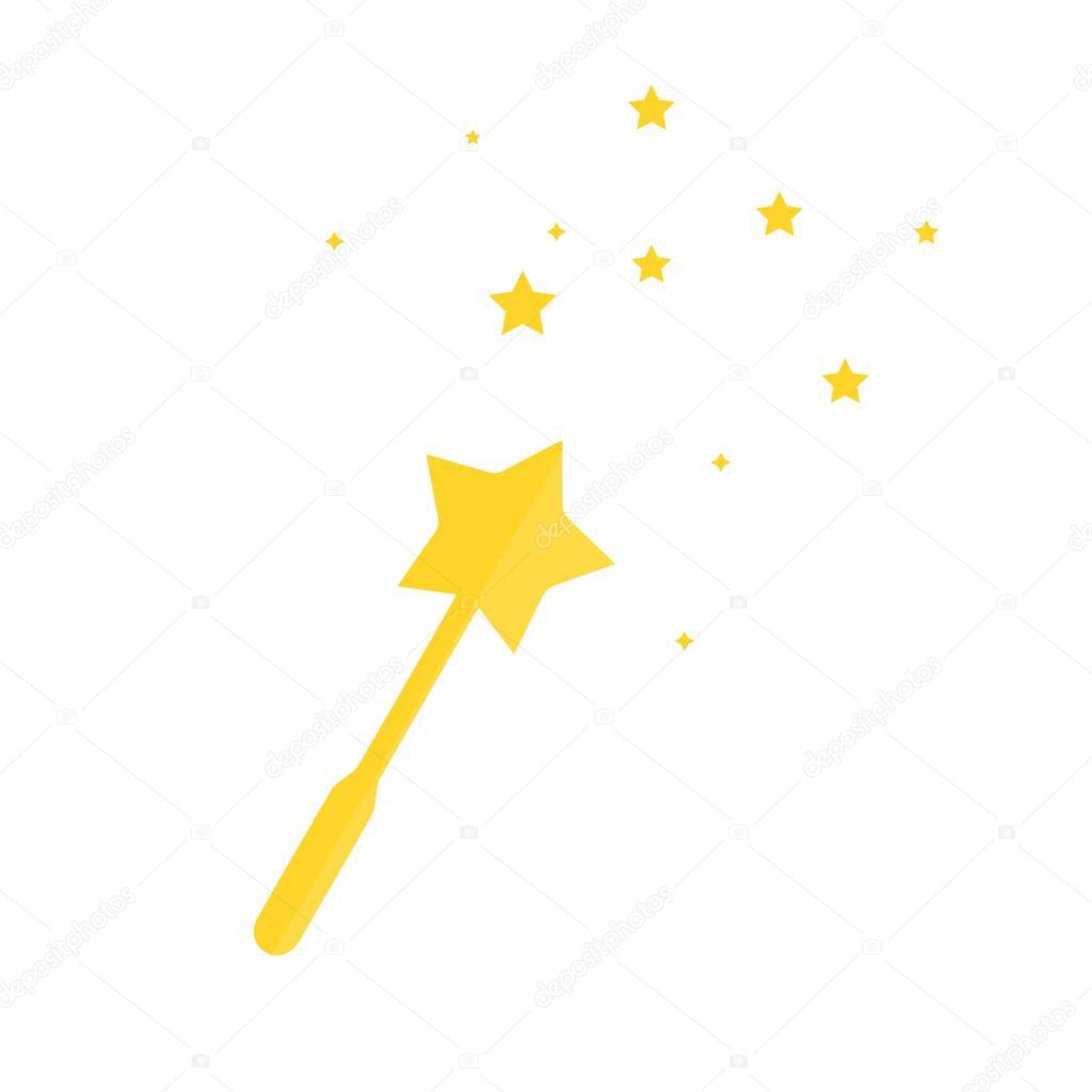 Magic wand symbol. Cartoon style. Vector illustration isolated on white background.