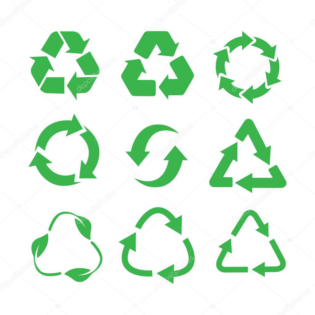 Recycle icon vector. Isolated recycle recycling set symbol vector.