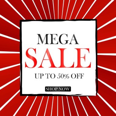 Mega satış afişi,% 70 'e kadar indirimli. Vektör illüstrasyonu.