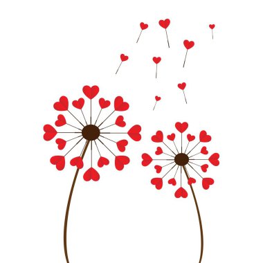 Karahindiba romantik kalp şekli çizimi. Sevgililer Günü tasarım elemanı. İzole vektör illüstrasyonu.