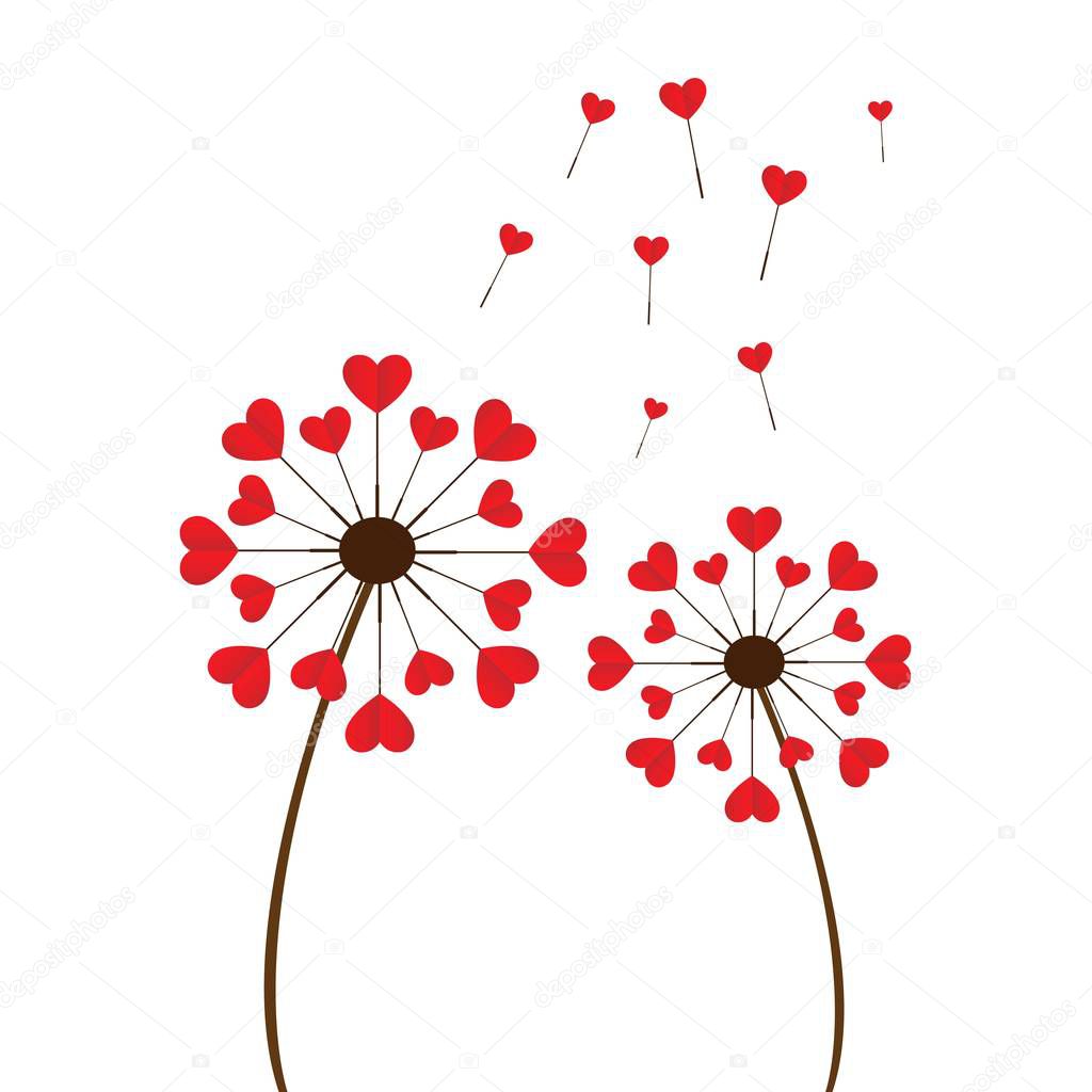 Dandelion romantic heart shape illustration. Valentine's day design element. Isolated vector illustration.