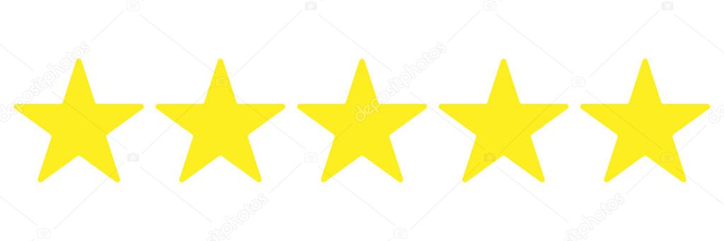 Yellow color five stars. Quality sign. Isolated Vector illustration