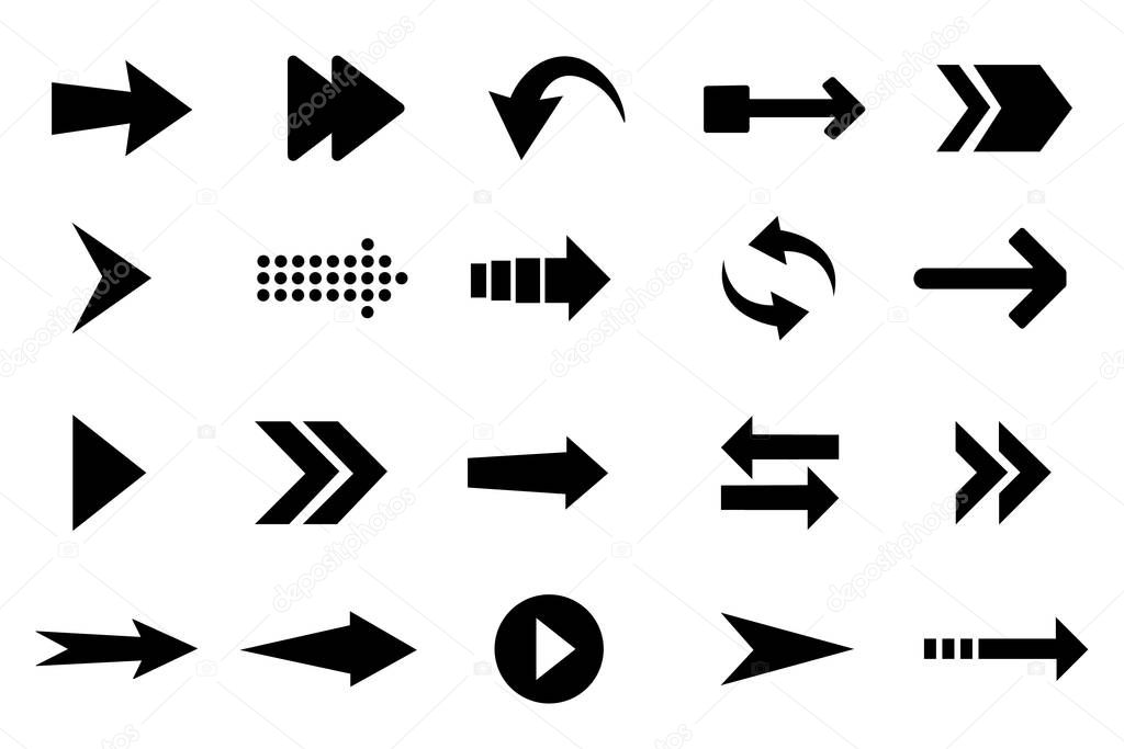 Black color arrow icon set. Arrows vector collection. Isolated vector illustration
