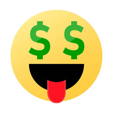 Dollar sign eyes emoticon emoji character drawing. Isolated Vector.